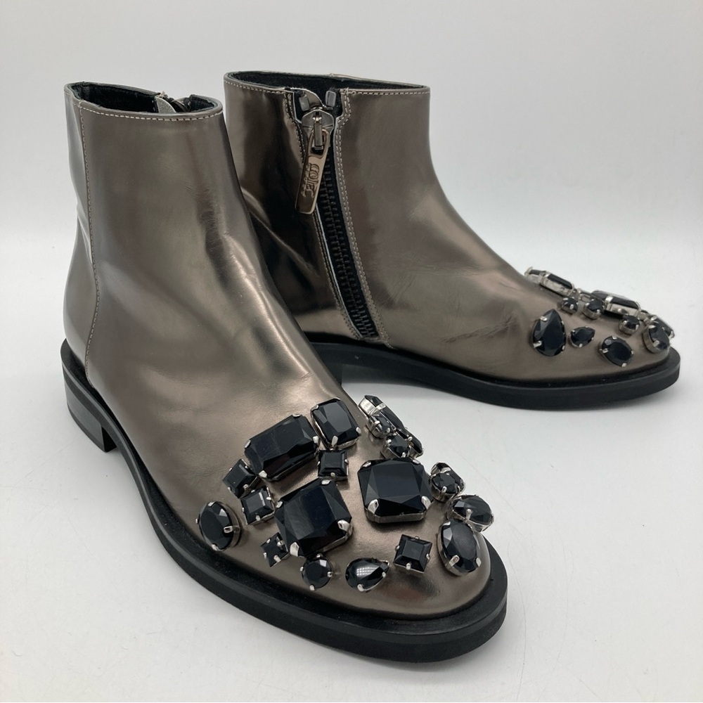 Coliac by Martina Grasselli Jewel Embellished Metallic Leather Ankle Boots
